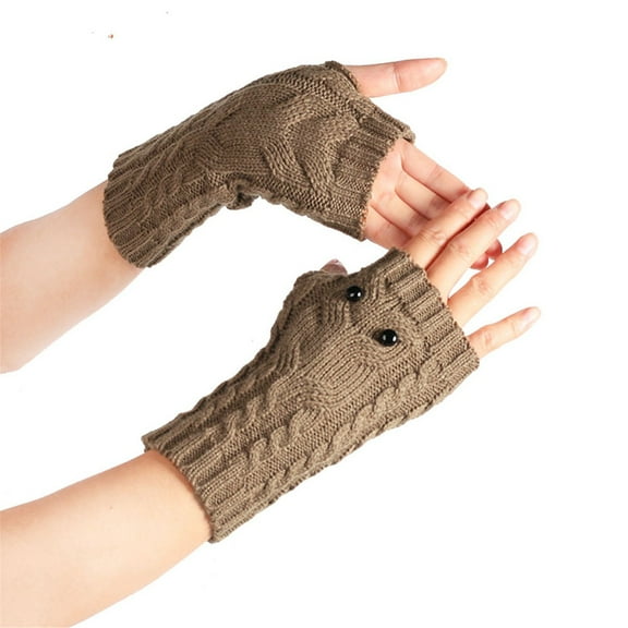 AWZXDE Fingerless Knitted Casual Gloves for Women Cute Solid Pattern Half Mittens Stylish Knit Accessories Khaki,One Size