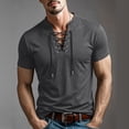thumbnail image 6 of LODIENY Short Sleeve Shirts for Men Retro Style Lace up Tops Medieval Viking Hippie Halloween Cosplay Pirate Renaissance Costume Dark Gray S, 6 of 9