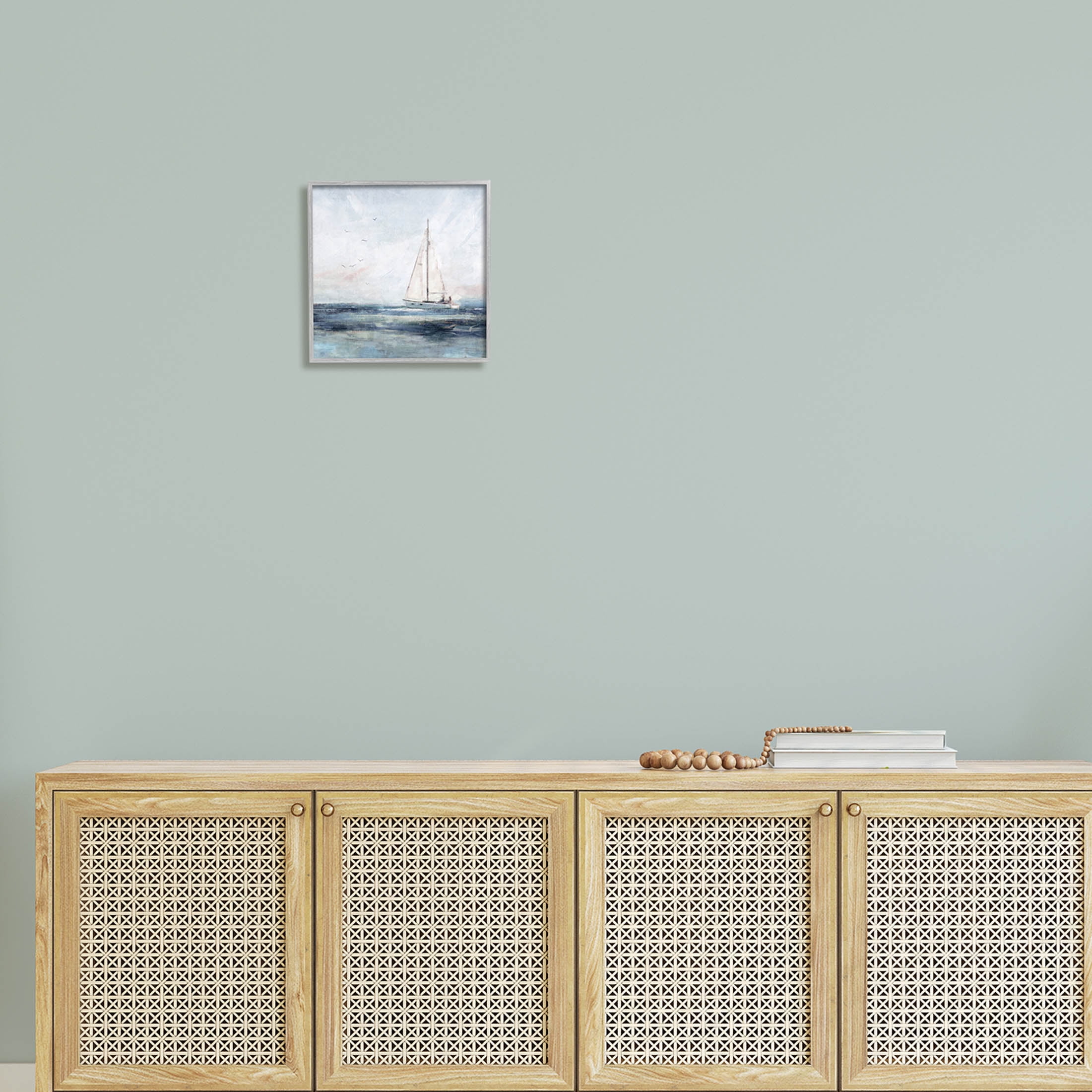 Stupell Industries Nautical Sailboat Soaring Ocean Birds Painting Gray Framed Art Print Wall Art, Design by Nina Blue