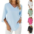 thumbnail image 4 of Diufon Womens Dressy Tops Casual Ruffle 3/4 Sleeve V Neck Loose Tunic Shirts Trendy Solid Color Chiffon Blouse, 4 of 4
