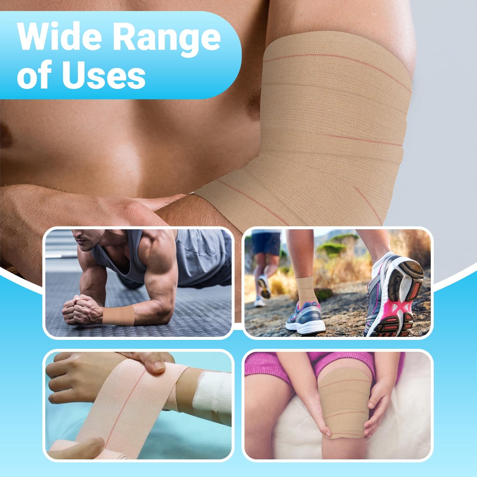 OK TAPE Elastic Adhesive Tape Bandage Tape Wrap - 4 Rolls, Flexible Stretch Bandages for Sports Ankle, Knee and Wrist Sprains (Beige,4 Inch Wide)