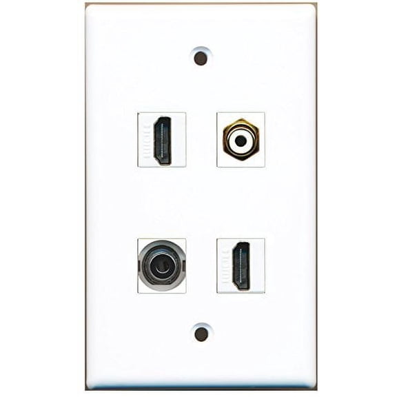 RiteAV - 2 Port HDMI 1 Port RCA White 1 Port 3.5mm Wall Plate