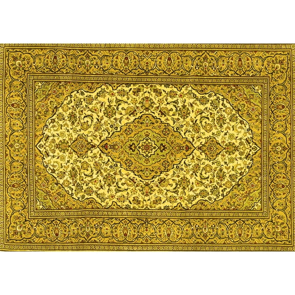 Ahgly Company Machine Washable Indoor Rectangle Persian Yellow Traditional Area Rugs, 5' x 7'