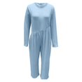thumbnail image 5 of GYUJNB Combinaison pour Femmes, Couleur Unie, Col Rond, avec Ceinture et Poches, Combinaisons Décontractées, Bleu, TTG, 5 of 5