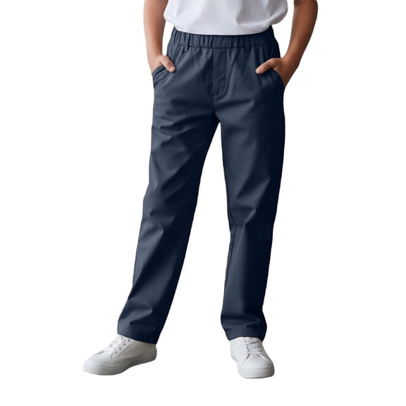 Uobin Boys School Uniform Pants Pants Kids Elastic Waist Pull on Twill Pants Kids Flat-Front Straight Leg Trouser 6-16 Years