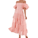 thumbnail image 3 of Vestidos Largos de Mujer con Escote Cuadrado, Corta Abullonada y Fruncido, Corte A, con y Fruncido. Rosa L, 3 of 10
