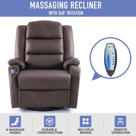 Bestco Reclining Massage Chair for Bedroom Living Room More with Heat & Swivel, Brown