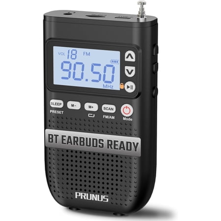J-618 Portable Radio AM FM to Bluetooth Earphone, as Bluetooth Speaker, 2000mah Rechargeable Radio, Preset, TF Card Shuffle Play, Headphone Jack, Sleep Timer, Walkman Radios, Digital Radios