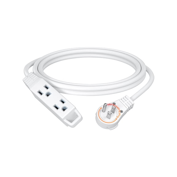 DEWENWILS 10FT Extension Cord with 3 Outlets Rotatable Flat Plug for Indoor 16 AWG 3 Prong White