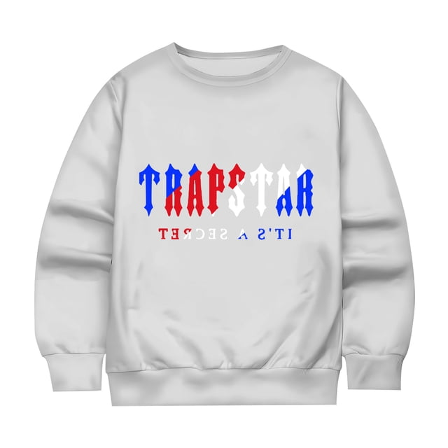 Hauts pour Enfants Trapstar Chandails à Col Rond à Manches Longues Chandails Graphiques Amples Trapstar Chandails à Enfiler de Style Rue Hip-hop Chandails pour Garçons et Filles (Gris Pâle, 90)