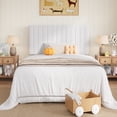 thumbnail image 2 of Amolife Twin Bed Frame, Modern Upholstered Platform Bed Frame with Adjustable Velvet Headboard, Heavy Duty, Off-White, 2 of 10