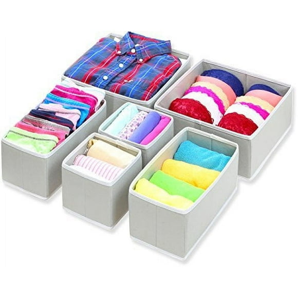 Simplehouseware Boîte de Rangement en Tissu Pliable Tiroir Commode Compartiments à Panier Diviseur pour Soutiens-Gorge Sous-Vêtements, Gris (Lot de 6)