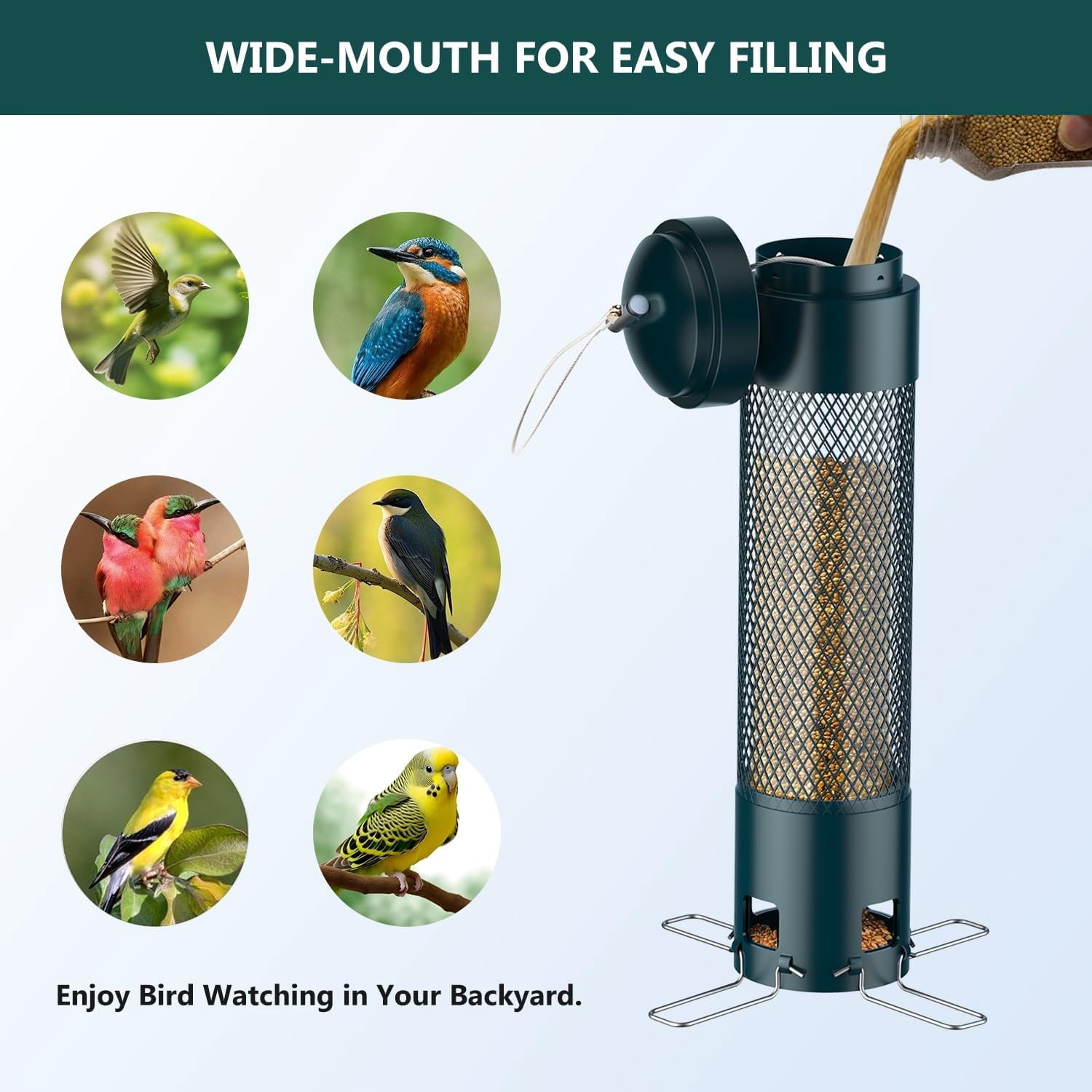 Bird Feeders for Outdoors Squirrel Proof with Weight-Activated Perches, Hanging Bird Feeder for Outside, Metal Feeder for Wild Cardinal, Finch, Blue Jay, Chickadee, 3.6LB Seed Capacity, Black