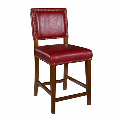 Linon Brook Full Back Wood Counter, Red Leather Bar Stools With Backs