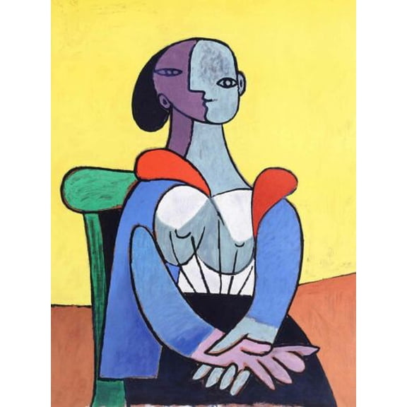 Picasso- Femme A La Chaise Sur Fond Jaune - CANVAS OR PRINT WALL ART
