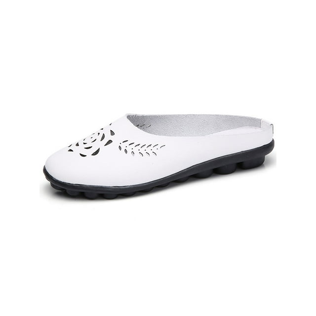 Woobling Womens Mules & Clogs Slip On Loafers Closed Toe Slides Lightweight Flats Work Slippers White 7.5