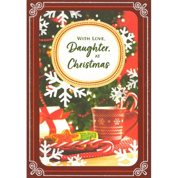 Designer Greetings Red Mug with White Snowflakes, Candy Canes and Cookies Photo Daughter Christmas Card
