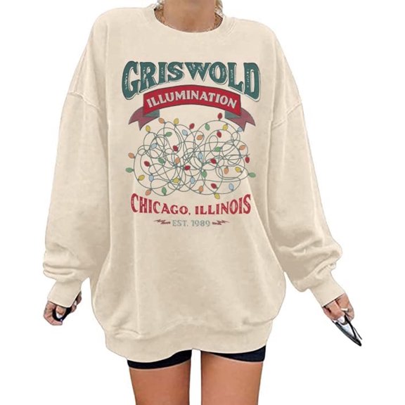 KimSoong Women Oversized Christmas Sweatshirt Funny Christmas Light Graphic Vacation Sweatshirt Xmas Crew Neck Pullover Top