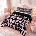 thumbnail image 3 of Meiyoeat Chic Bow Print Full Size Comforter Sets 3-Piece, Minimalist Silhouette Pattern Bedding Comforter Set, Pink Black,Black Reversible, 3 of 6