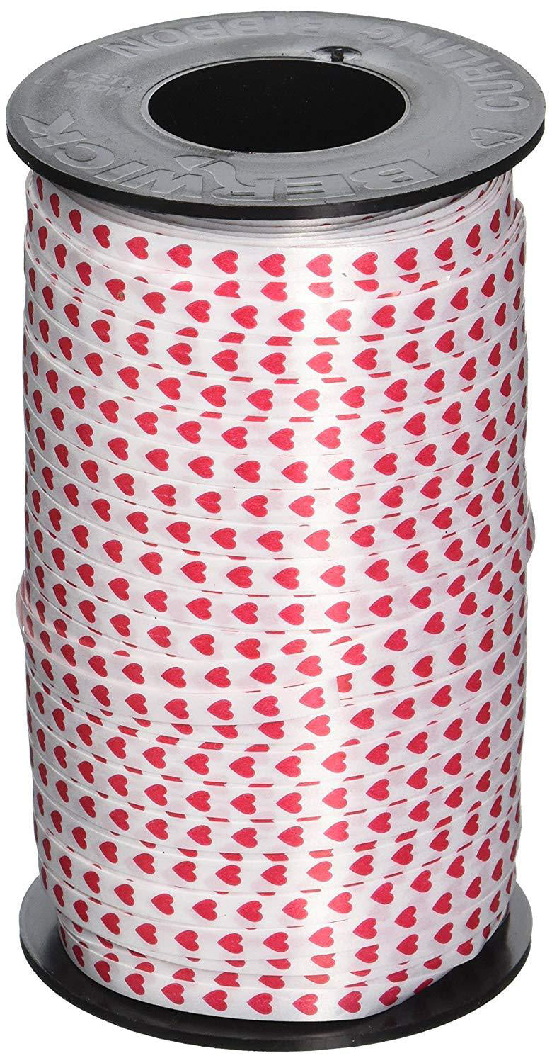 *20YDS* of 3/16" White & Red HEARTS Valentine Print Poly Curling Ribbon 