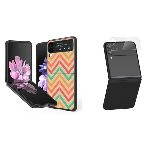 Bemz Premium Bundle for Samsung Galaxy Z Flip 3 5G: Slim Snap-On Protector Case (Coral Chevron), Rear Camera Glass Protector