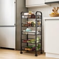 thumbnail image 1 of BeesClover 5 Tier Rolling Cart Storage Vegetable Rack, Metal Slim Storage Trolley on Wheels, Beauty Fruit Drinks Trolley with 4 Hooks, Mesh Basket Narrow Shelf Unit for Kitchen Bathroom Office,Black, 1 of 8