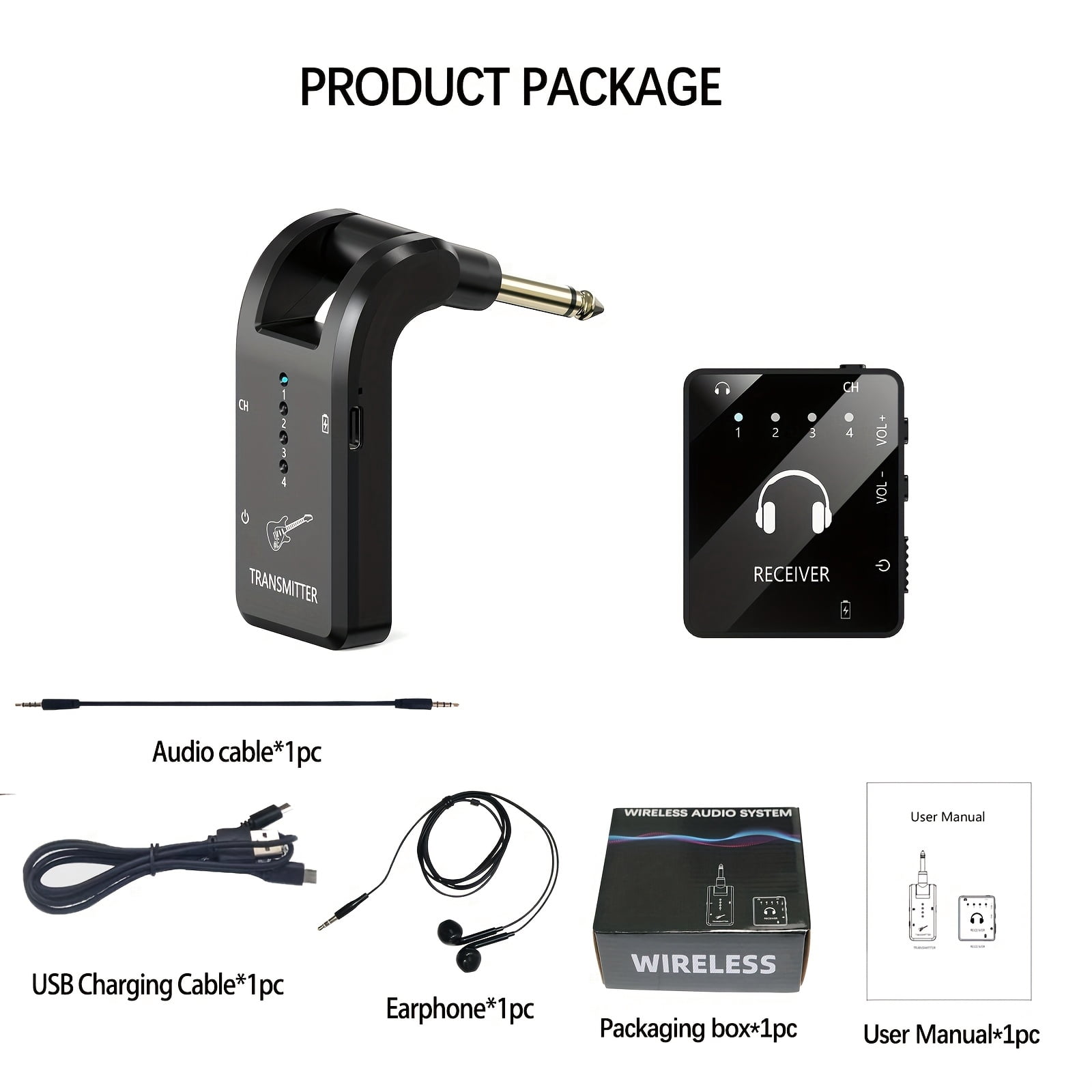 Wireless In-Ear Monitor System with IEM and Transmitter Clip Receiver, Can Be Paired Automatically, for Earphones, Guitars, DJ, Live Performance Supervision