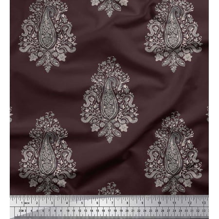 Soimoi Polyester Crepe Fabric Block Paisley Print Fabric by Yard 42 Inch Wide