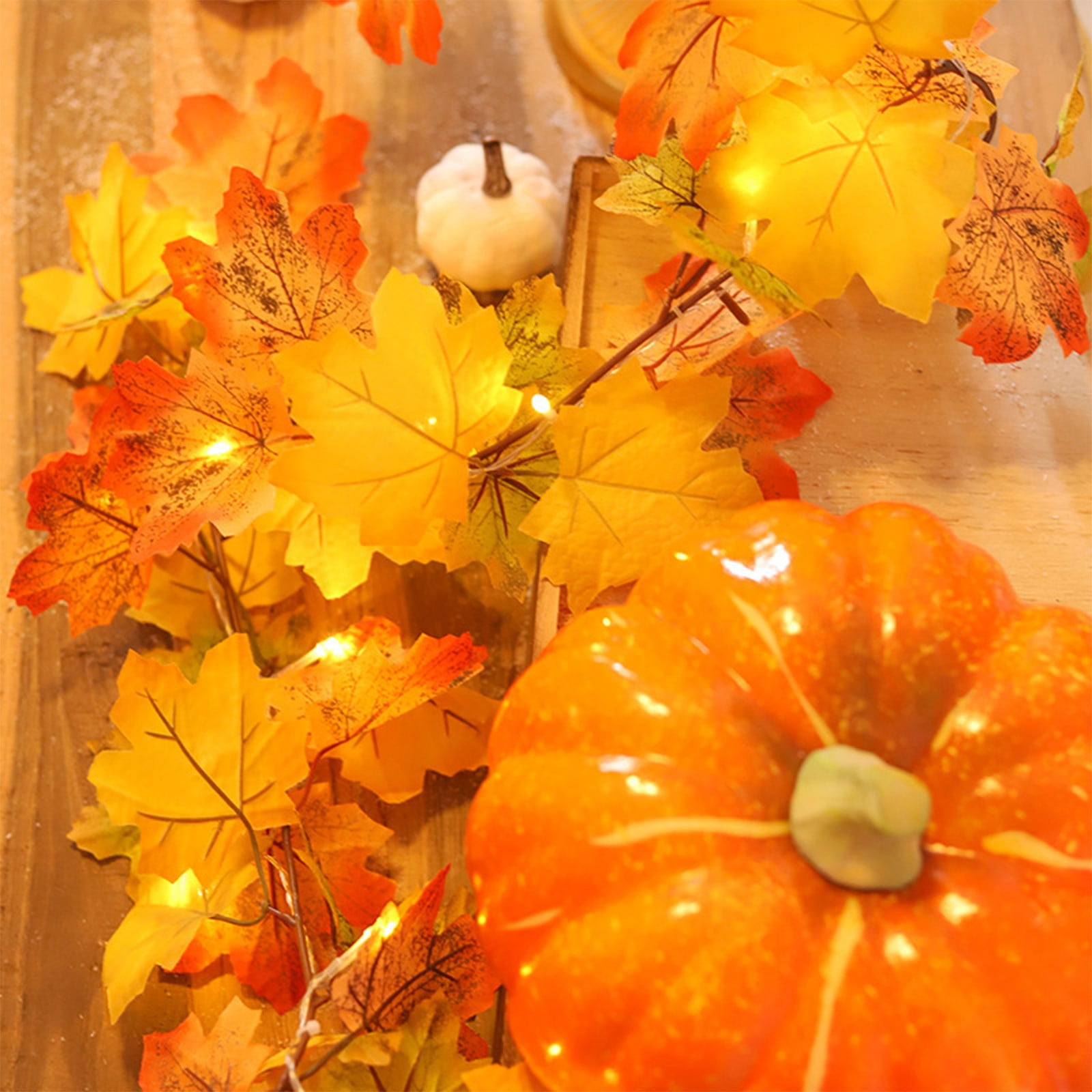 VibHome Outdoor Solar Lights Harvests Festival Thanksgiving LED Light String Pumpkin Maple Leaf Vines Light String Solar Outdoor Holiday Decorative Lights