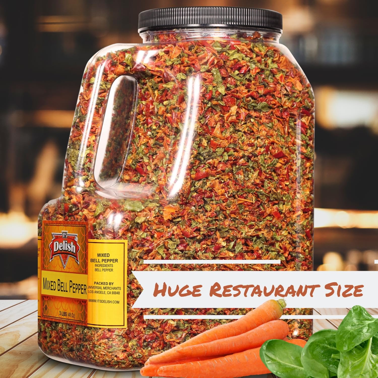 Dehydrated Dried Red and Green Bell Peppers Mix by It's Delish - 48 Oz 3 lbs Restaurant Gallon Size Jug With handle - Sealed to Maintain Freshness - Chopped & Dried Vegetable Spice Seasoning