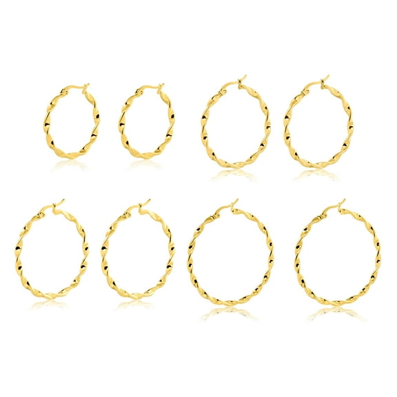 JeenMata 4 Pairs Timeless Collection Spiral Twist Hoop Earrings in Yellow - Sophisticated Daily Style - Assorted Earrings Set