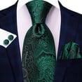 thumbnail image 2 of Hi-Tie Green and Black Paisley Silk Ties for Men Pocket Square Cufflinks for Wedding Party, 2 of 7