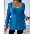 thumbnail image 2 of Women Long Sleeve Shirts Trendy Casual Square Neck Tops Light-Weight Sweaters Royal Blue XXXL, 2 of 5