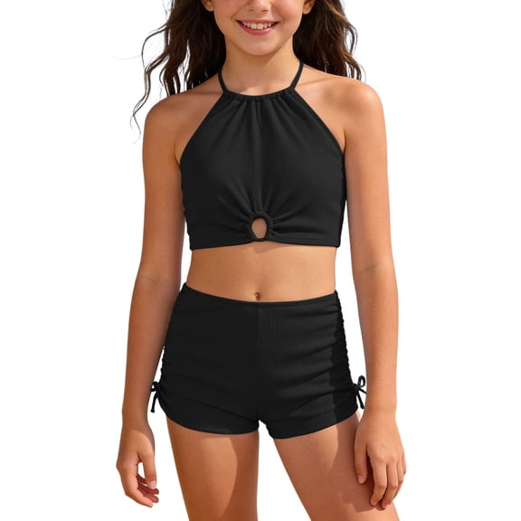 Tiijoy Girls' Bikini Sets 2 Piece Halter Top Shorts Swimsuit Bathing Suit, Sizes 12-16