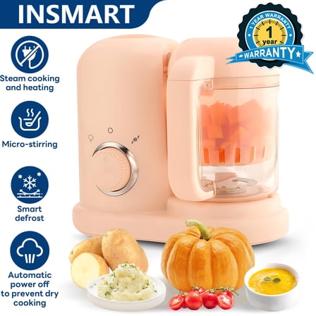 INSMART Baby Food Maker Steamer and Blender,4-in-1 Multifunctional Baby Food Processor with Steam Cooking,Micro-stirring,Defrosting,Heating,Auto Shut-Off,Tritan Material,Pink