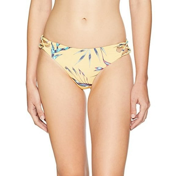 Roxy Women's Standard Printed Softly Love Reversible Scotter Bottom, Buff Yellow Swim Stormy Flower, S