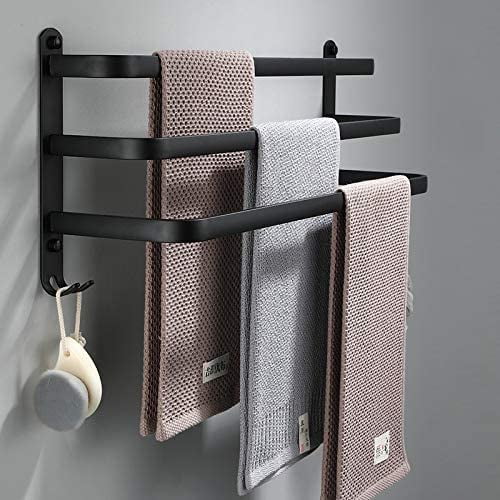 Toalleros de baño, toalleros negros montados en la pared para ducha y cocina, barras de puerta impermeables con doble gancho Xemadio QH-1409-6