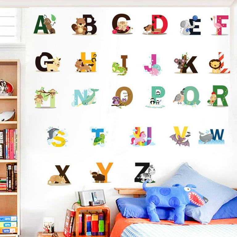 26 pcs PVC Alphabet Wall Decals for Kids Rooms Animal ABC Playroom