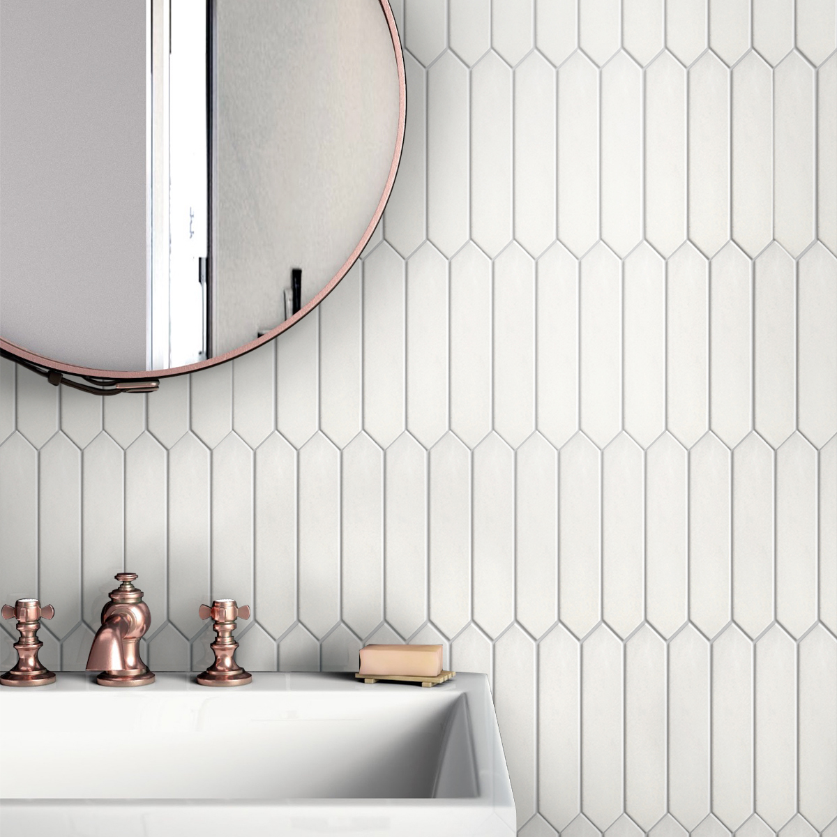 Festa 1.7 in. x 9.6 in. Matte White Ceramic Picket Wall and Floor Tile (2.37 sq. ft./case) (23-pack)