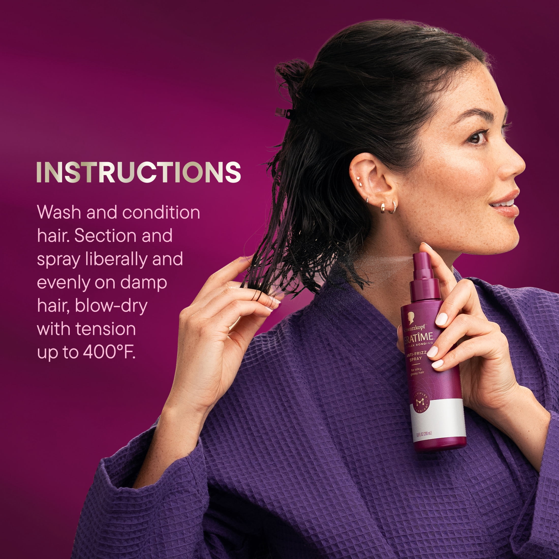 Schwarzkopf KERATIME Anti-Frizz Spray, Frizz Control & Heat Protectant 6.8 fl oz