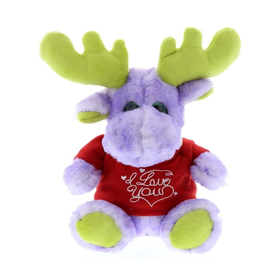 Super Soft Plush Dollibu Sitting Purple Moose with Scarf I Love You Shirt Valentines Plush