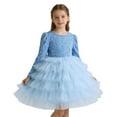 thumbnail image 2 of ZHOGXU Big Kids Girls Dress Long Sleeved Round Neck Sequins Patchwork Mesh Elegant Stylish Tutu Dresses For Formal Occasion Blue 3-4 Years, 2 of 9