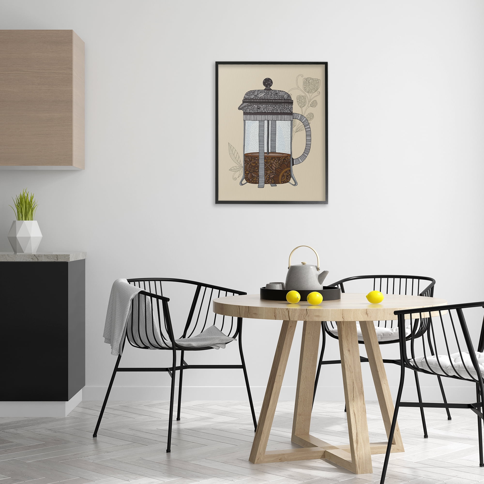 Stupell Industries French Press Coffee Food & Beverage Painting Black Framed Art Print Wall Art, 24 x 30
