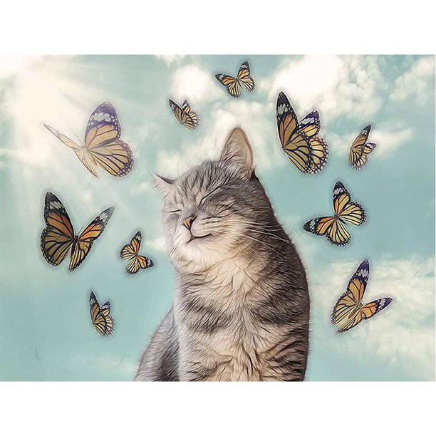 Wdftyju Kits de punto de cruz de gato y mariposa DIY de 11 quilates, decoración de bordado completo estampado Wdftyju 5lv7zk6cu3lh9aq3