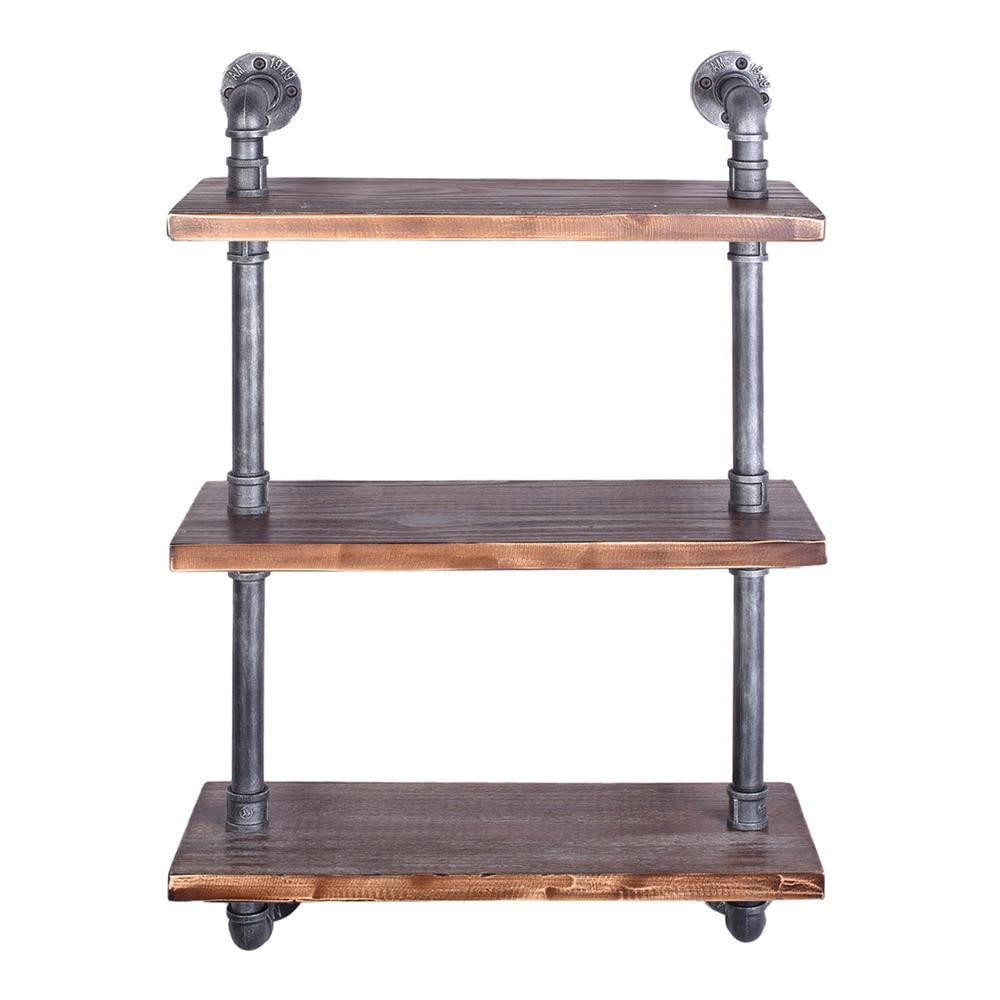Copenhagen Industrial Floating Silver Brushed Gray Pipe Wall Shelf with
