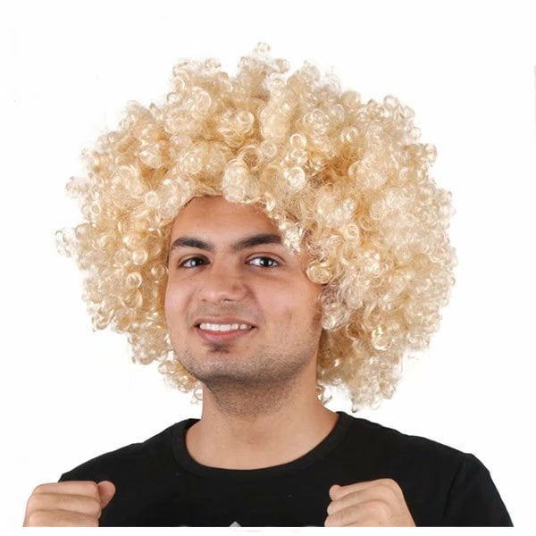 Perruque Afro Tête Bouclée Perruque Afro Boucles TTG Hommes Femmes Carnaval Mardi Gras Perruque Bouclée (Blonde)