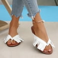 thumbnail image 6 of Gpaecead Women Vintage Fringe Flat Flip Flops Solid Color Cushioned Non Slip Spring Summer Beach Casual Shoes,White, 6 of 8