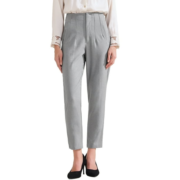 INSPIRE CHIC Pantalones Largos de Oficina Casual de Cintura Alta para Mujeres con Bolsillos XL Gris Claro