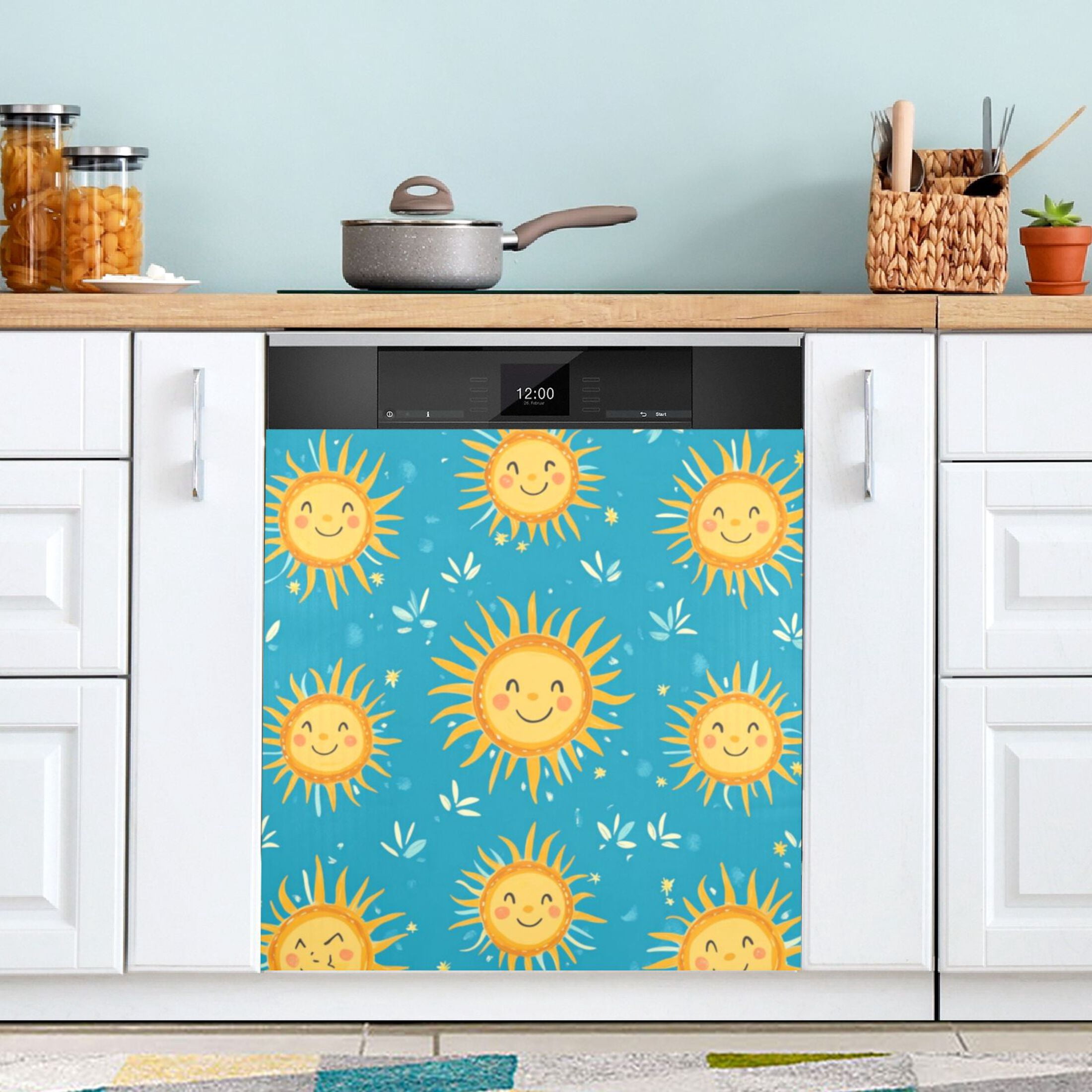 Dishwasher Magnetic Sticker 23x26 Inch Refrigerator Magnetic Sticker Washing Machine Magnetic Sticker Kitchen Panel Magnetic Sticker Home Decor Lovely Smile Sun Seamless