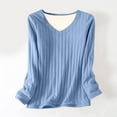 thumbnail image 4 of ClodeEU Women's Winter Thickened Fleece Lined V Neck Long Sleeve Top,Loose Fit Blouses Light Blue,Womens Plus S, 4 of 7